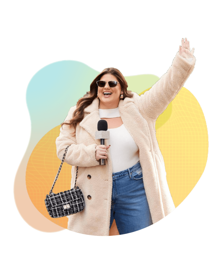 Digital creater waving with microphone in hand